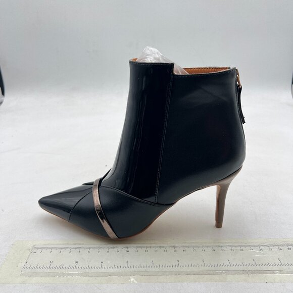 FSJ Black Glossy High Heel Ankle Boots Pointed Toe Bootie Chelsea Zipper Shoe - Picture 2 of 8